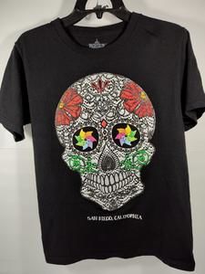 Yacht Club Sugar Skull Graphic Tee Black Small T Shirt White Silver Glitter